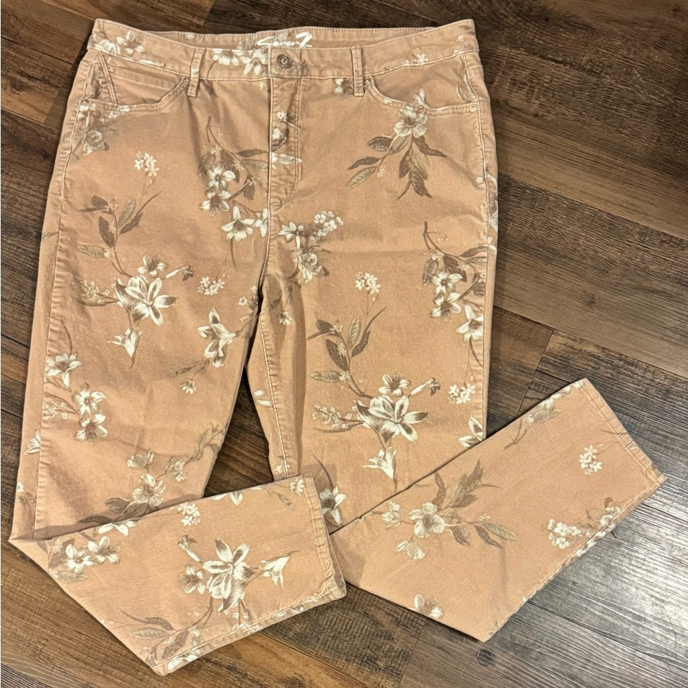 Seven7 Women’s 18 Floral Corduroy High Rise Skinny Classic Style Casual Pants